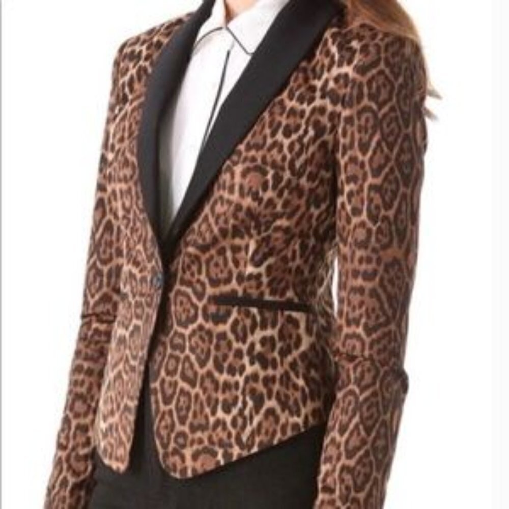 BCBGMaxazria Bowie Leopard‎ Tuxedo Blazer Jacket
